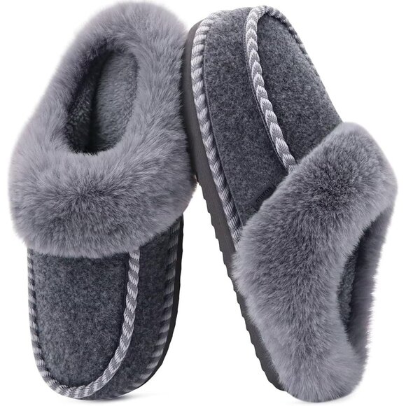 🆕Womens Grey Memory Foam Cozy Fluff Plush Comfy House Winter Slippers - Picture 5 of 11
